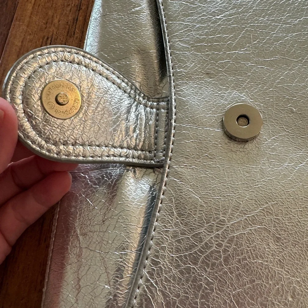 Express Metallic Silver Clutch Snap Close Front / 13